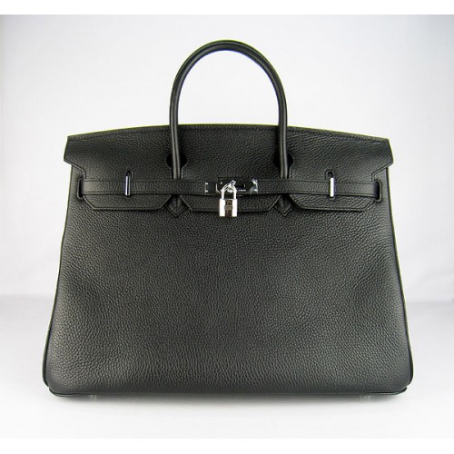 Geantă Hermes Birkin 40CM Togo Neagră 6099 Argintie