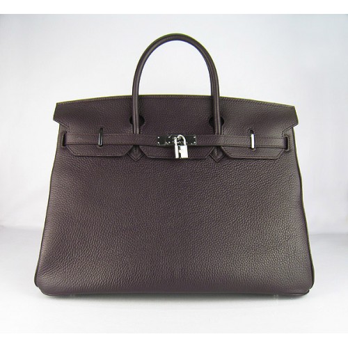Geantă Hermes Birkin 40CM Togo, culoare cafea închisă, 6099, argintie