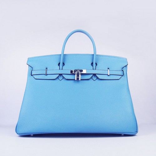 Geantă Hermes Birkin 40CM Togo Albastru Deschis 6099 Argintiu