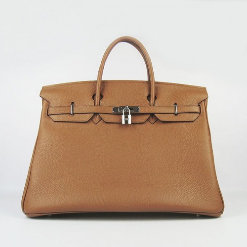 Geantă Hermes Birkin 40CM Togo, culoare cafea deschisă, 6099, argintie