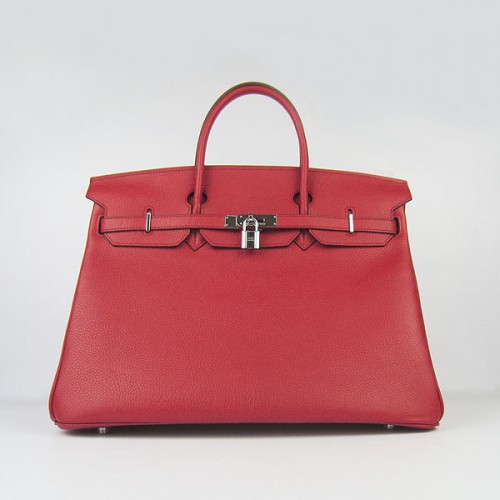 Geantă Hermes Birkin 40CM Togo Roșie 6099 Argintie
