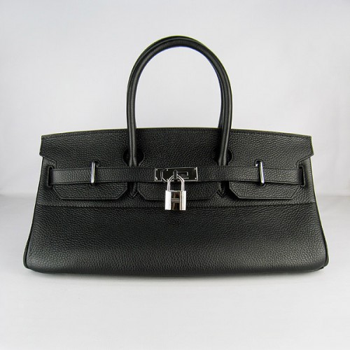 Geantă Hermes Birkin 6109 Togo din piele neagră 42cm argintie