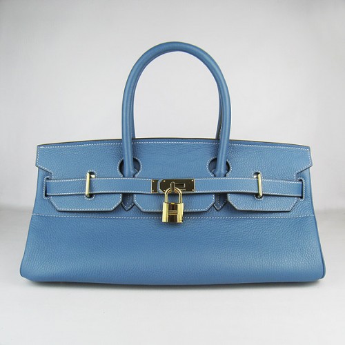 Geantă Hermes Birkin 6109 Togo din piele albastră 42cm aurie