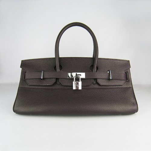 Geantă Hermes Birkin 6109 Togo din piele, culoare cafea închisă, 42 cm, argintie