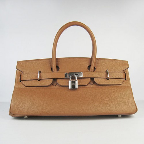 Geantă Hermes Birkin 6109 Togo din piele maro 42cm argintie