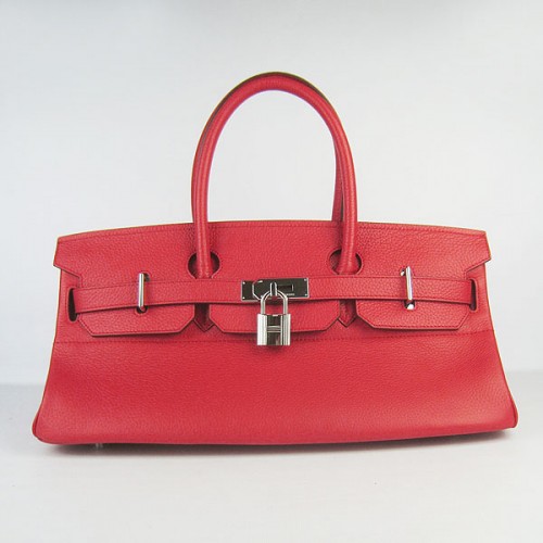 Geantă Hermes Birkin 6109 Togo din piele roșie 42CM argintie