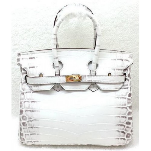 Geantă Tote Hermes Birkin 25CM Piele Croco H25TCO OffWhite