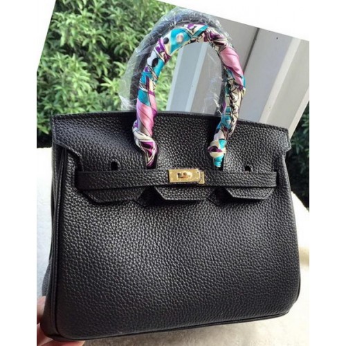 Geantă Hermes Birkin 25CM din piele Litchi H25T neagră