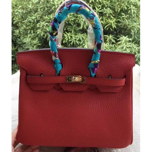 Geantă Hermes Birkin 25CM din piele Litchi H25T roșie