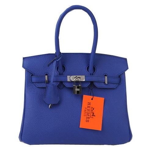 Genți tote Hermes Birkin 25CM, albastre, din piele originală, argintii