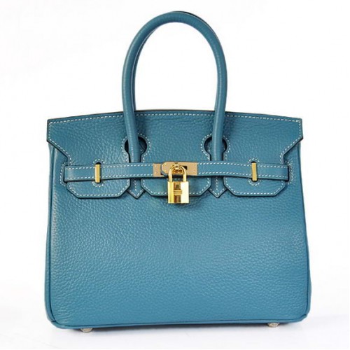 Genți Hermes Birkin 25CM din piele Togo, albastre, Godlen