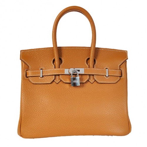 Genți Hermes Birkin 25CM Tote Bag Togo Leather Camel Silver