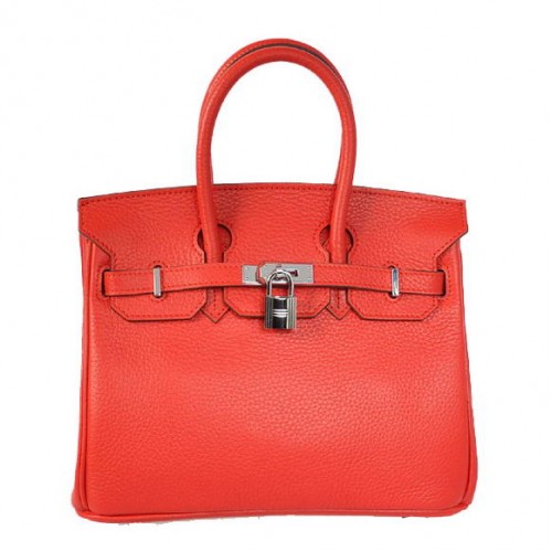 Genți Hermes Birkin 25CM din piele Togo, roșii și argintii