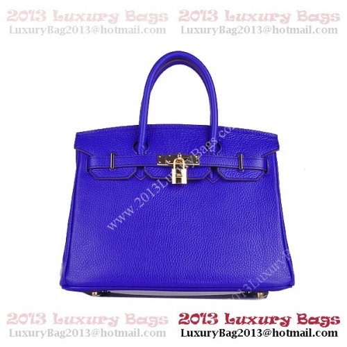 Geantă Hermes Birkin 30CM din piele albastră Clemence H6088 aurie