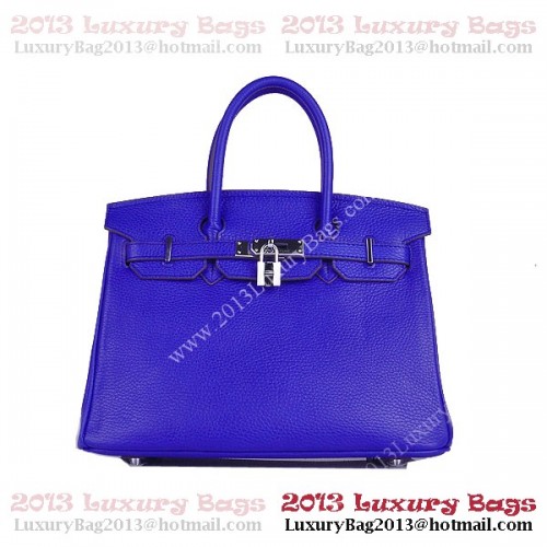 Geantă Hermes Birkin 30CM din piele albastră Clemence H6088 argintie