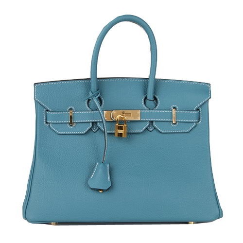 Geantă Hermes Birkin 30CM din piele naturală albastră H30 aurie