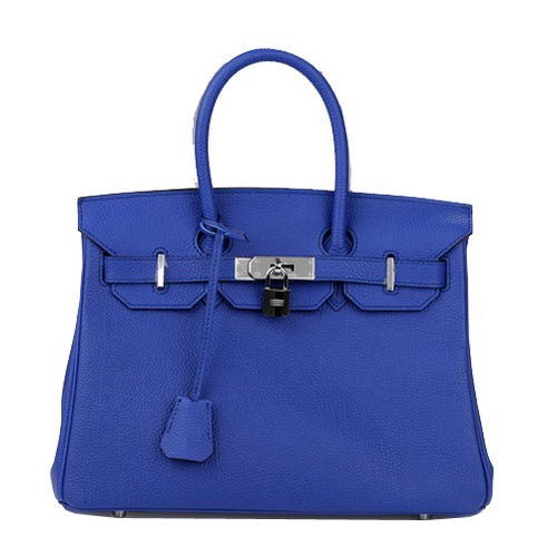 Geantă Hermes Birkin 30CM din piele naturală albastră H30 argintie