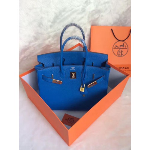 Geantă Hermes Birkin 30CM, albastră, din piele originală, HB30 Glod