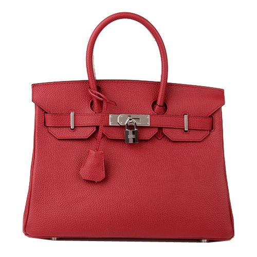 Geantă Hermes Birkin 30CM, din piele originală, culoare vișinie, H30 argintie