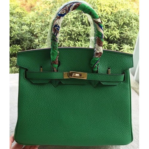 Genți tote Hermes Birkin 30CM din piele de vițel verde BK30 aurii