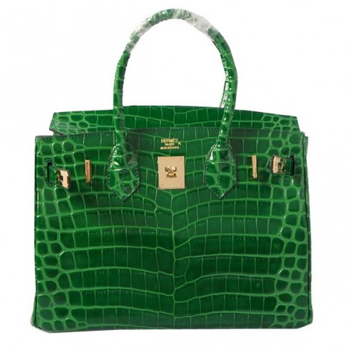 Genți tote Hermes Birkin 30CM, verde, iridescent, croco, din piele, aurii