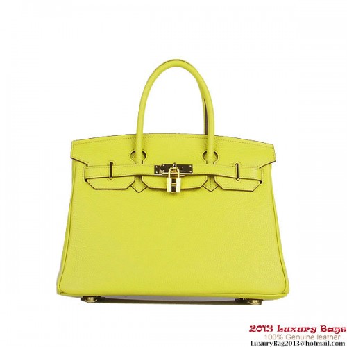 Genți Hermes Birkin 30CM din piele Lemon Clemence, aurii