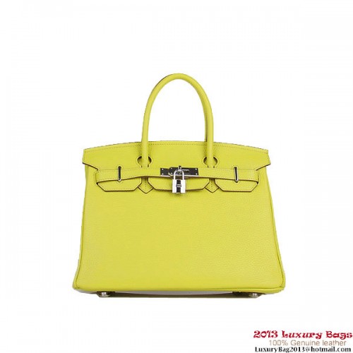 Genți Hermes Birkin 30CM din piele Lemon Clemence, argintii