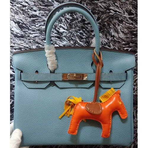 Genți Hermes Birkin 30CM din piele Litchi H30LI Albastru deschis