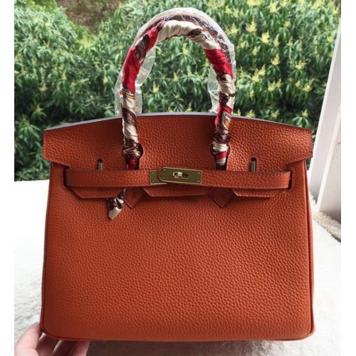 Genți tote Hermes Birkin 30CM din piele de vițel portocalie BK30 aurii