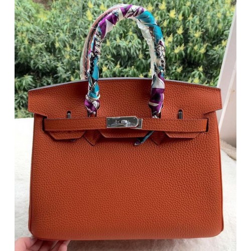 Genți tote Hermes Birkin 30CM din piele de vițel portocalie BK30 argintii