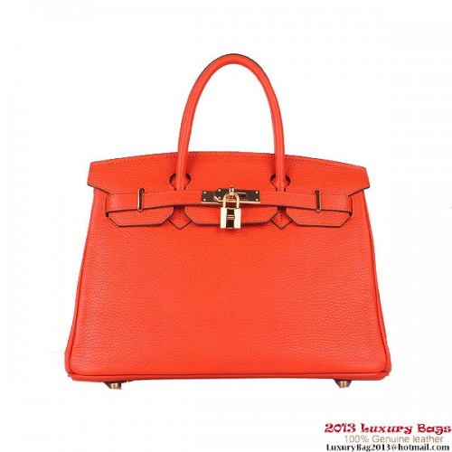 Genți tote Hermes Birkin 30CM, portocalii, Clemence, din piele, aurii