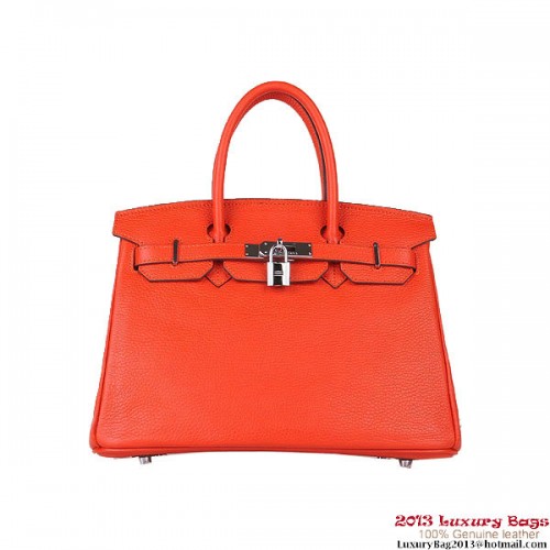 Genți tote Hermes Birkin 30CM portocalii Clemence din piele argintii