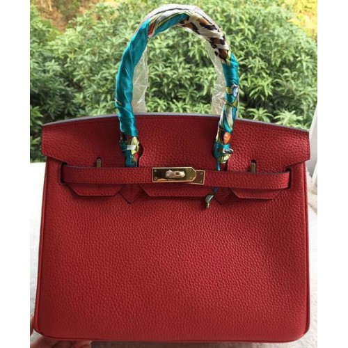 Genți tote Hermes Birkin 30CM din piele de vițel roșie BK30 aurii