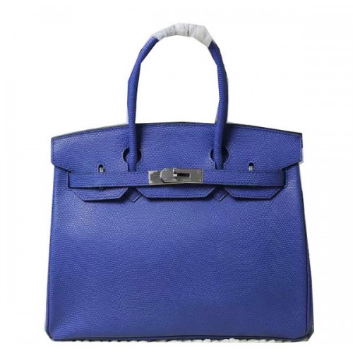 Geantă Hermes Birkin 35CM 30CM din piele de șopârlă H35H30 albastră