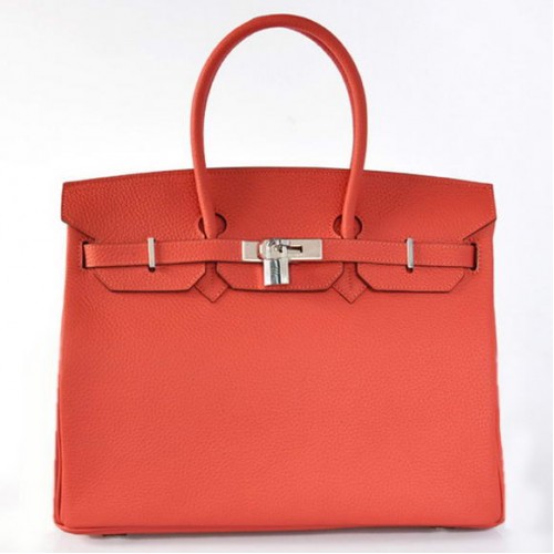Genți Hermes Birkin 35CM Tote Bag Togo Leather Roșu Deschis Argintiu