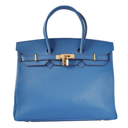 Genți Hermes Birkin 35CM din piele Togo, albastru mediu, aurii