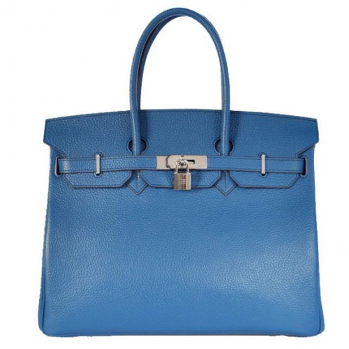 Genți Hermes Birkin 35CM Tote Bag Togo Leather Mid Blue Silver