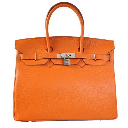 Genți Hermes Birkin 35CM Tote Bag Togo Leather Portocalii Argintii