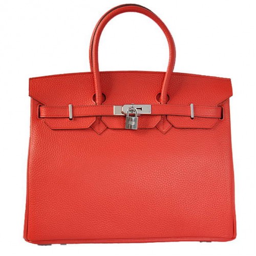Genți Hermes Birkin 35CM Tote Bag Togo Leather Roșu Argintiu