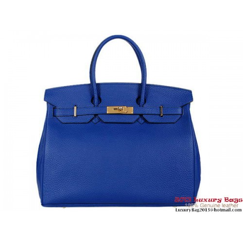 Geantă Hermes Birkin 35CM RoyalBlue Clemence din piele, aurie