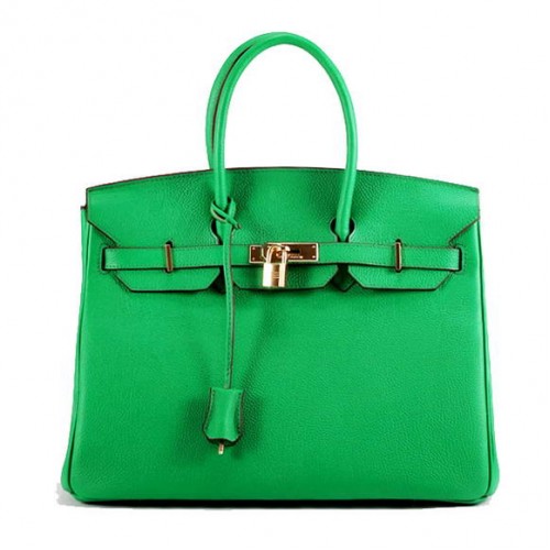 Geantă Hermes Birkin 35CM din piele netedă 6089 Verde închis Auriu