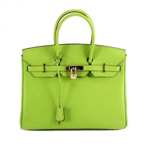 Geantă Hermes Birkin 35CM din piele netedă 6089 Verde Auriu