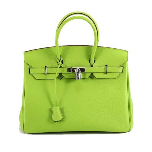 Geantă Hermes Birkin 35CM din piele netedă 6089 Verde Argintiu
