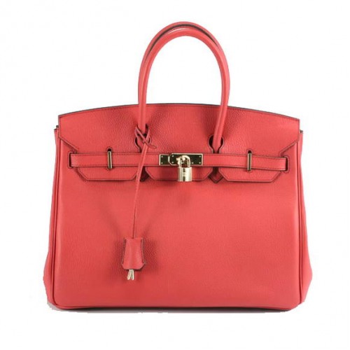 Geantă Hermes Birkin 35CM din piele netedă 6089 Roșu Auriu