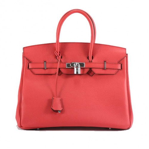 Geantă Hermes Birkin 35CM din piele netedă 6089 Roșu Argintiu