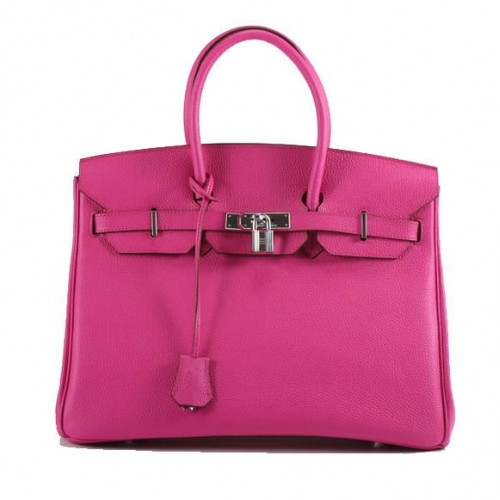 Geantă Hermes Birkin 35CM din piele netedă 6089 Argintiu roz
