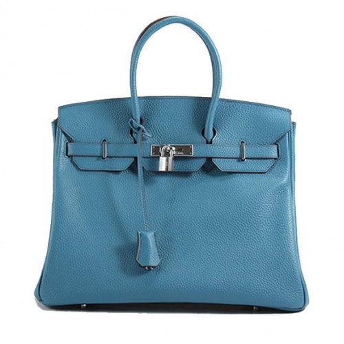 Geantă de mână Hermes Birkin 35CM Togo din piele 6089 Albastru Argintiu