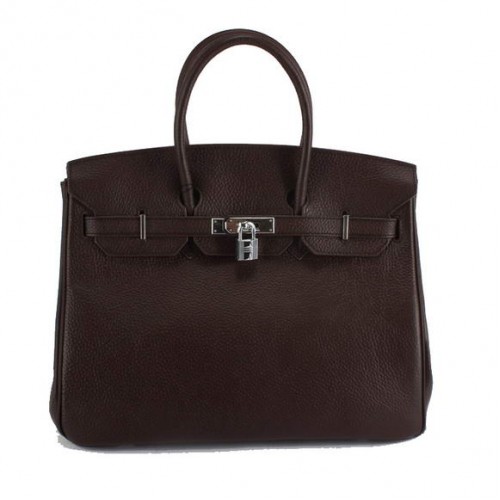 Geantă de mână Hermes Birkin 35CM Togo din piele 6089 Argintiu închis cafea