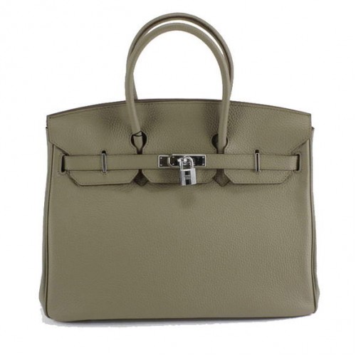 Geantă de mână Hermes Birkin 35CM Togo din piele 6089 Gri închis Argintiu