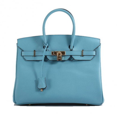 Geantă de mână Hermes Birkin 35CM Togo din piele 6089 Albastru deschis Auriu